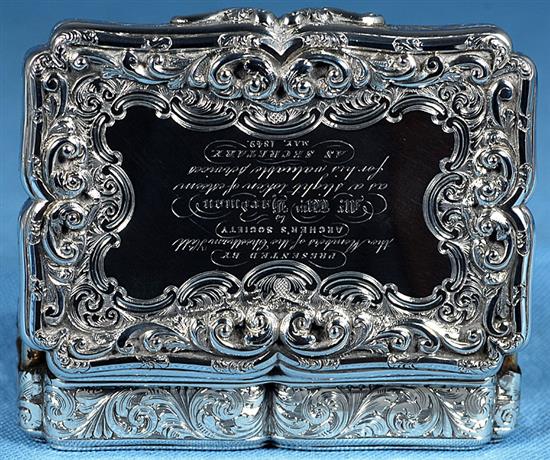 A good early Victorian silver table snuff box in original fitted case, Length 85mm mm Width 60mm Weight 4.7oz/135grms